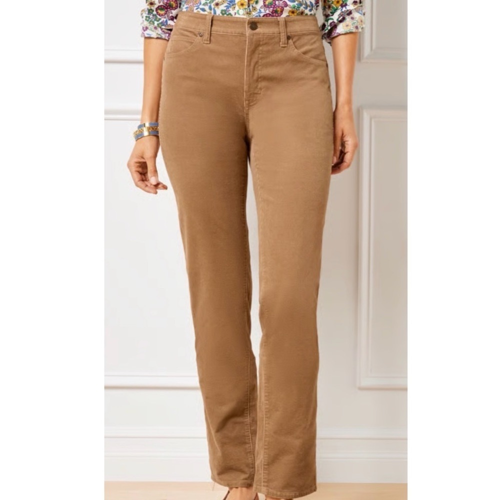 Talbots Womens Curvy Straight Leg Corduroy Pants Warm Beige Size 16 Trousers